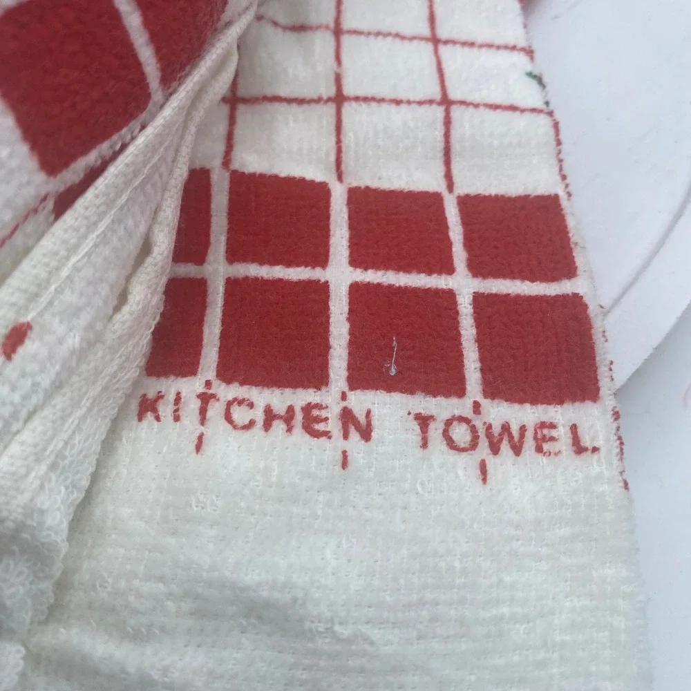 Vintage 1986 RAB Country Goose‎ Kitchen Towel and Pot Holder Set Red White 80s